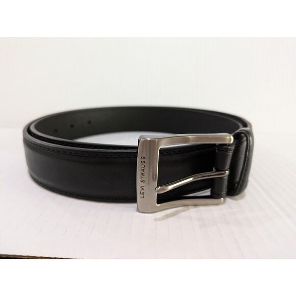 Levi's Genuine Leather Lining‎ Belt Mens Large 38-40 Silver Buckle Black NEW - Picture 1 of 5